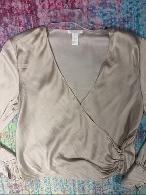 H&M Taupe Satin Wrap Blouse